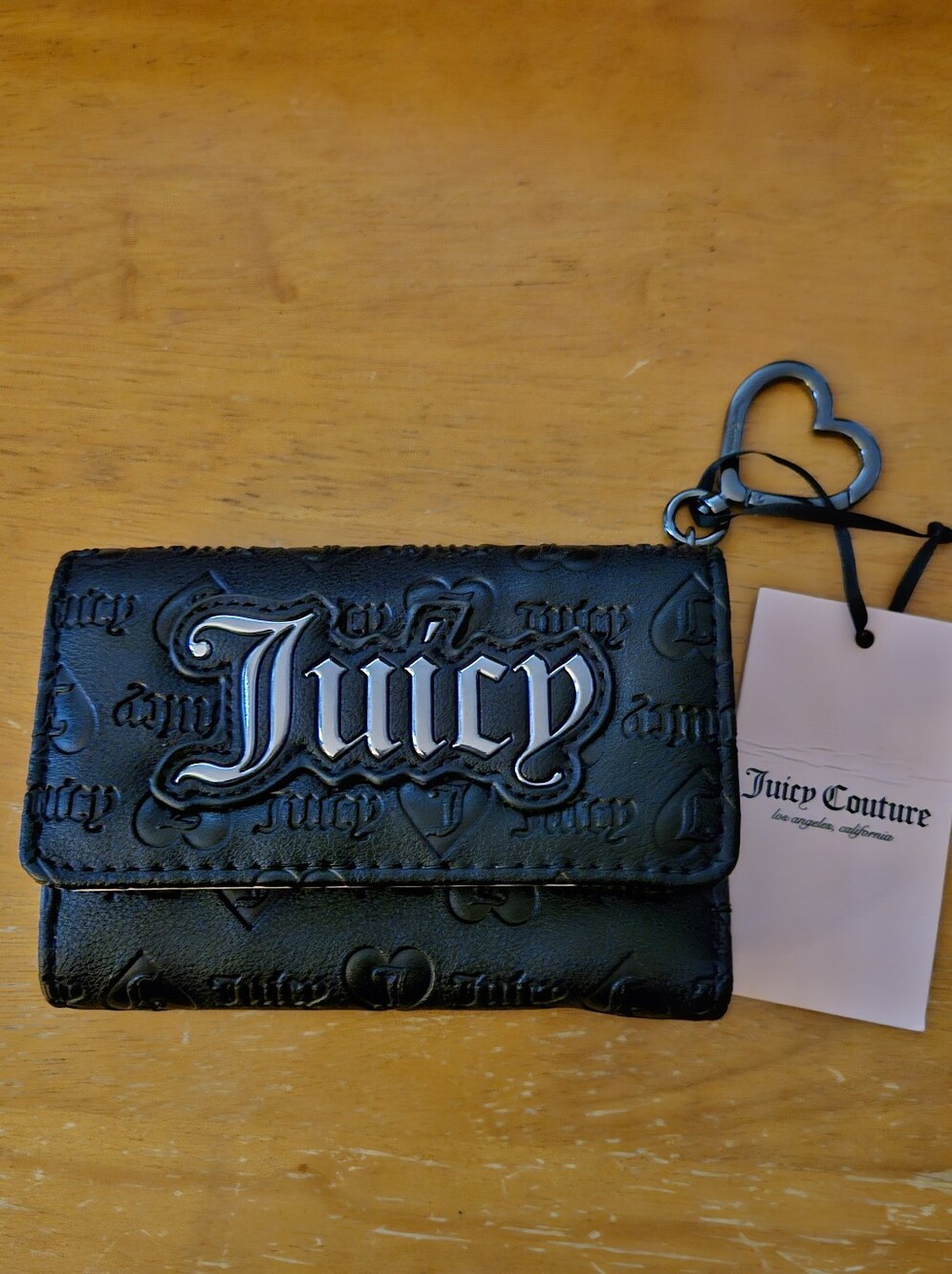 Juicy Couture Black Embossed 'Juicy' Wallet with Heart Keyring
